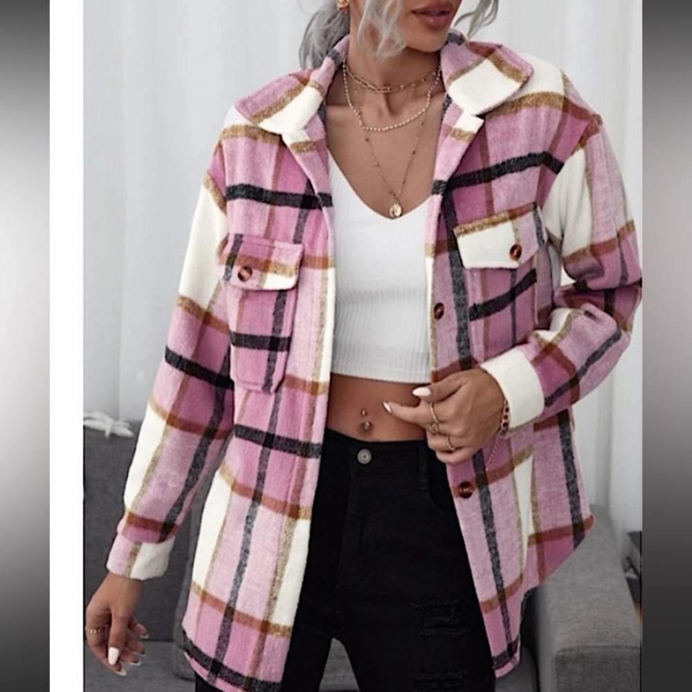 Pink/Multi color plaid shacket